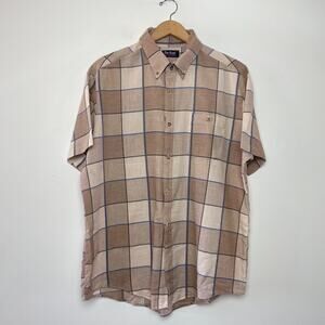 Vintage 90s Retro Plaid Tan Button Down Dad Shirt XL Normcore Minimalist Grunge